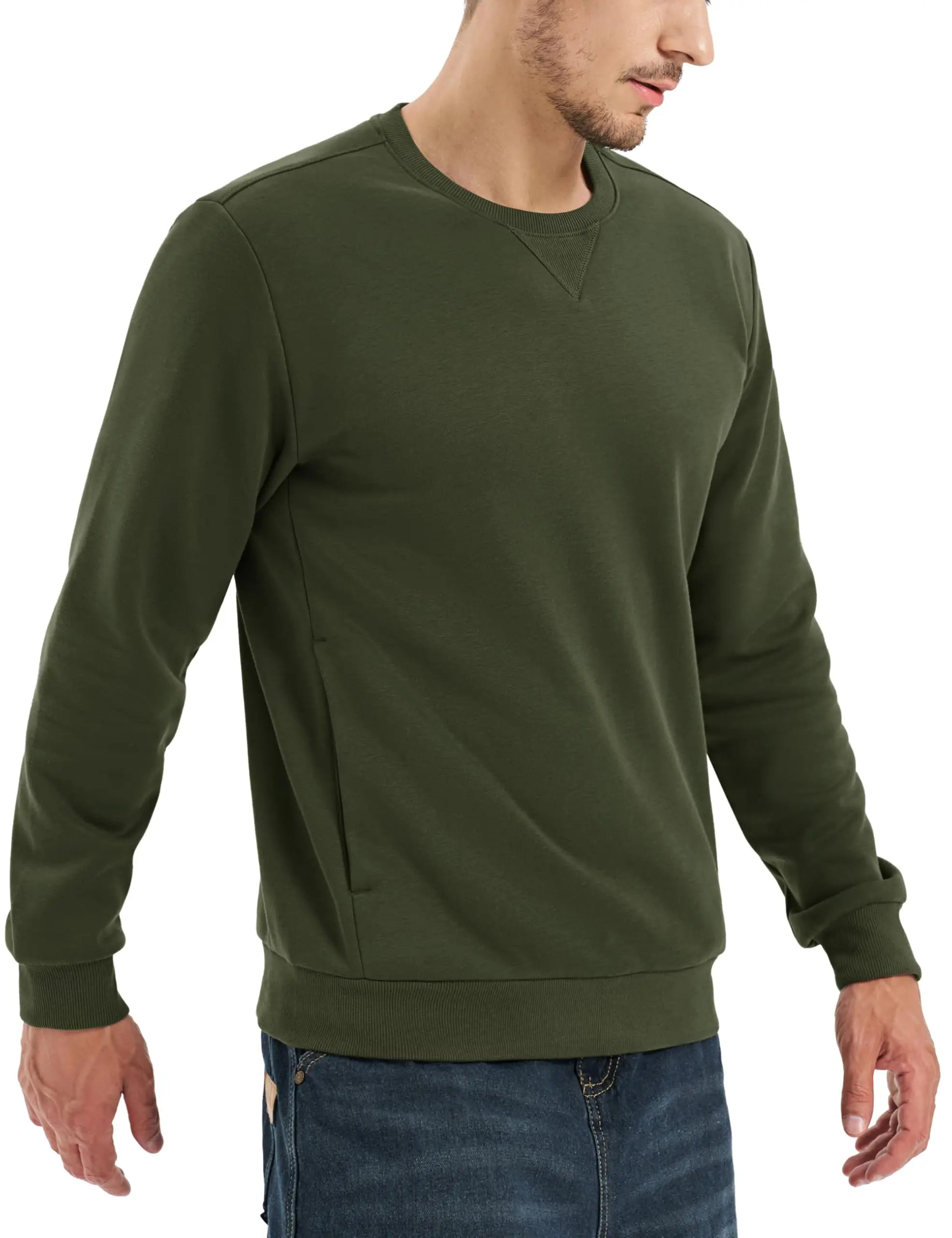 TACVASEN Sudadera de invierno de lana con cuello redondo para hombre, jersey informal cálido de peso medio de manga larga, sudadera deportiva con bolsillo, Tops básicos