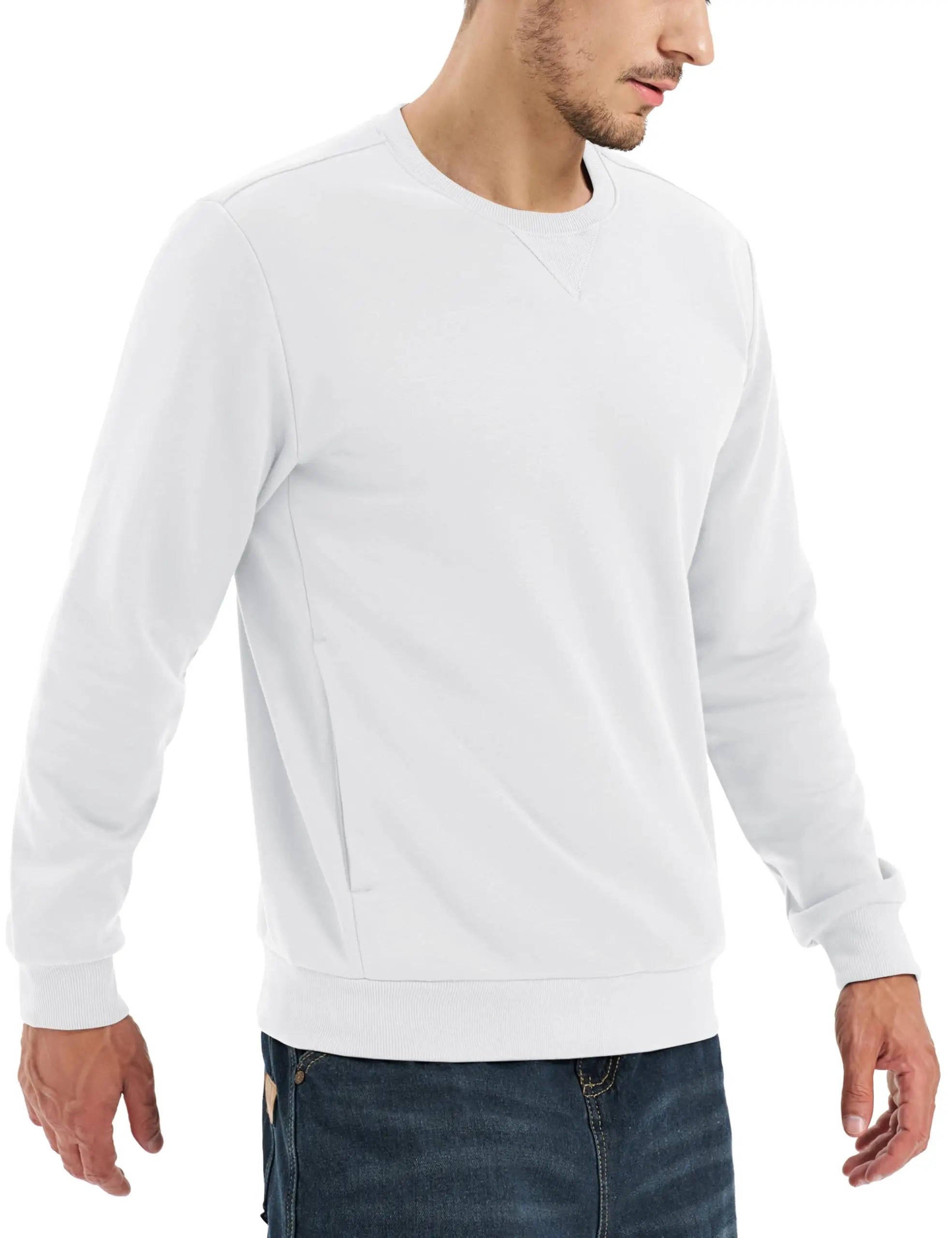 TACVASEN Sudadera de invierno de lana con cuello redondo para hombre, jersey informal cálido de peso medio de manga larga, sudadera deportiva con bolsillo, Tops básicos
