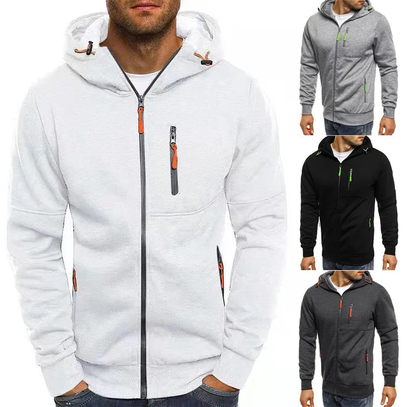 Sudaderas con capucha para hombre, sudaderas informales con cremallera sólida para primavera y otoño, chándal con capucha de manga larga, abrigo con capucha de M-4XL para hombre