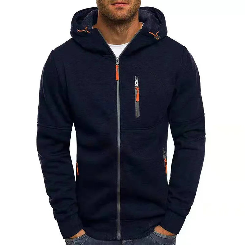 Sudaderas con capucha para hombre, sudaderas informales con cremallera sólida para primavera y otoño, chándal con capucha de manga larga, abrigo con capucha de M-4XL para hombre