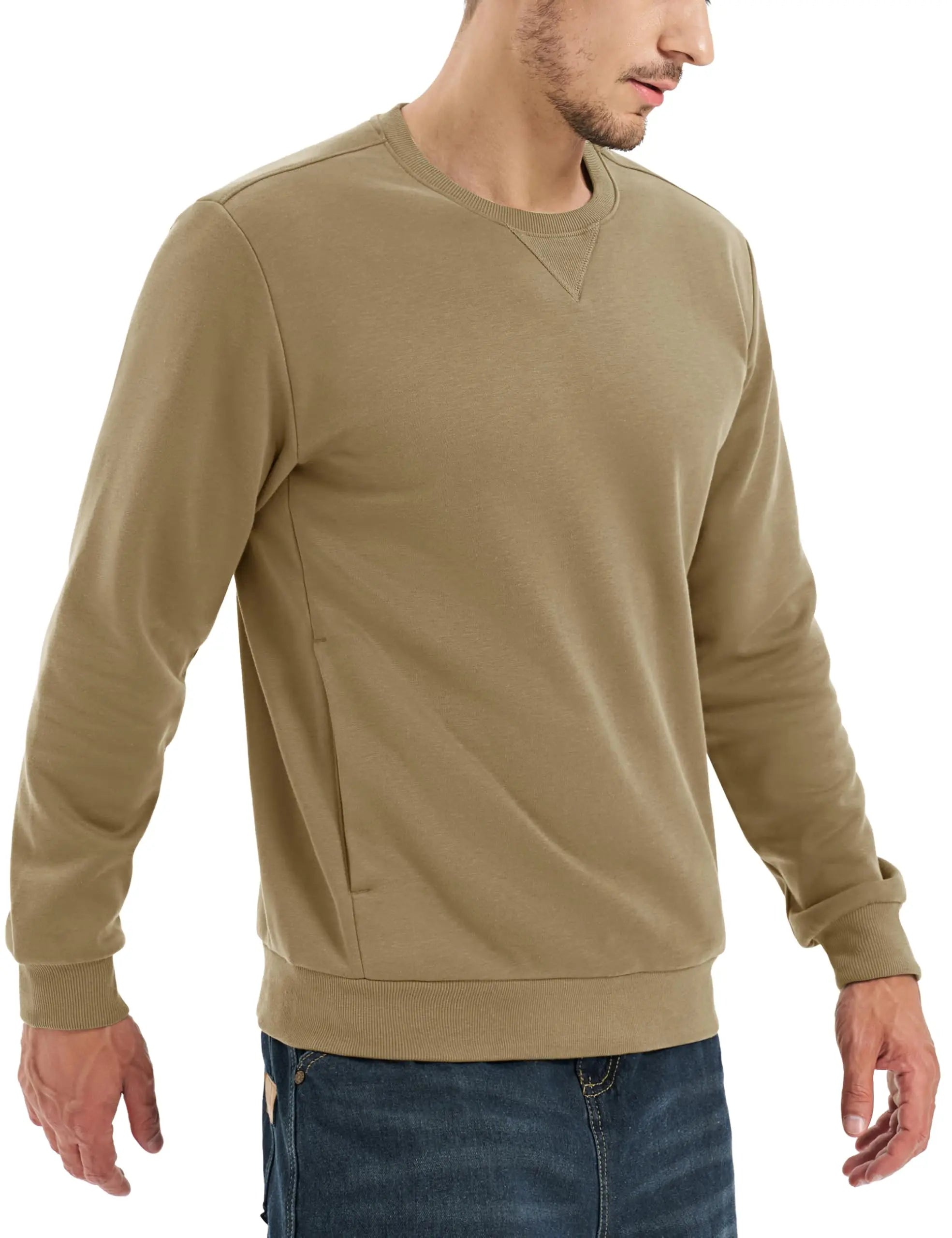 TACVASEN Sudadera de invierno de lana con cuello redondo para hombre, jersey informal cálido de peso medio de manga larga, sudadera deportiva con bolsillo, Tops básicos