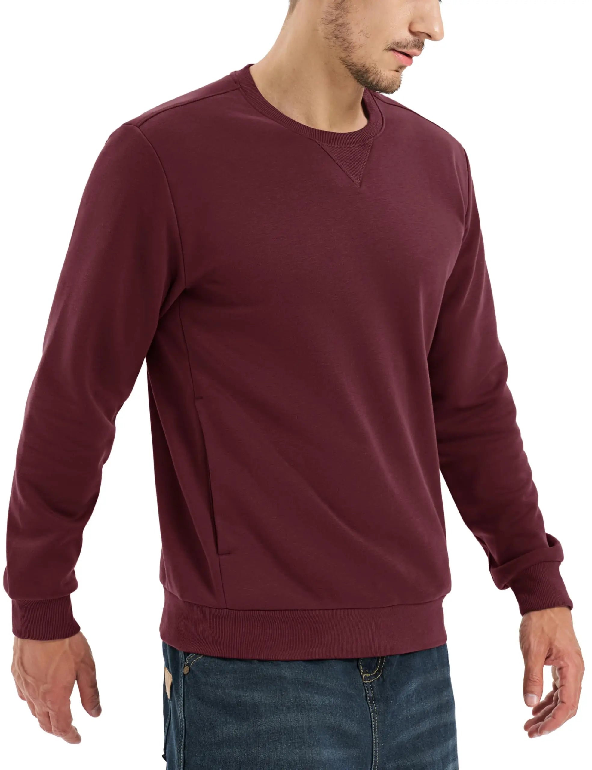 TACVASEN Sudadera de invierno de lana con cuello redondo para hombre, jersey informal cálido de peso medio de manga larga, sudadera deportiva con bolsillo, Tops básicos
