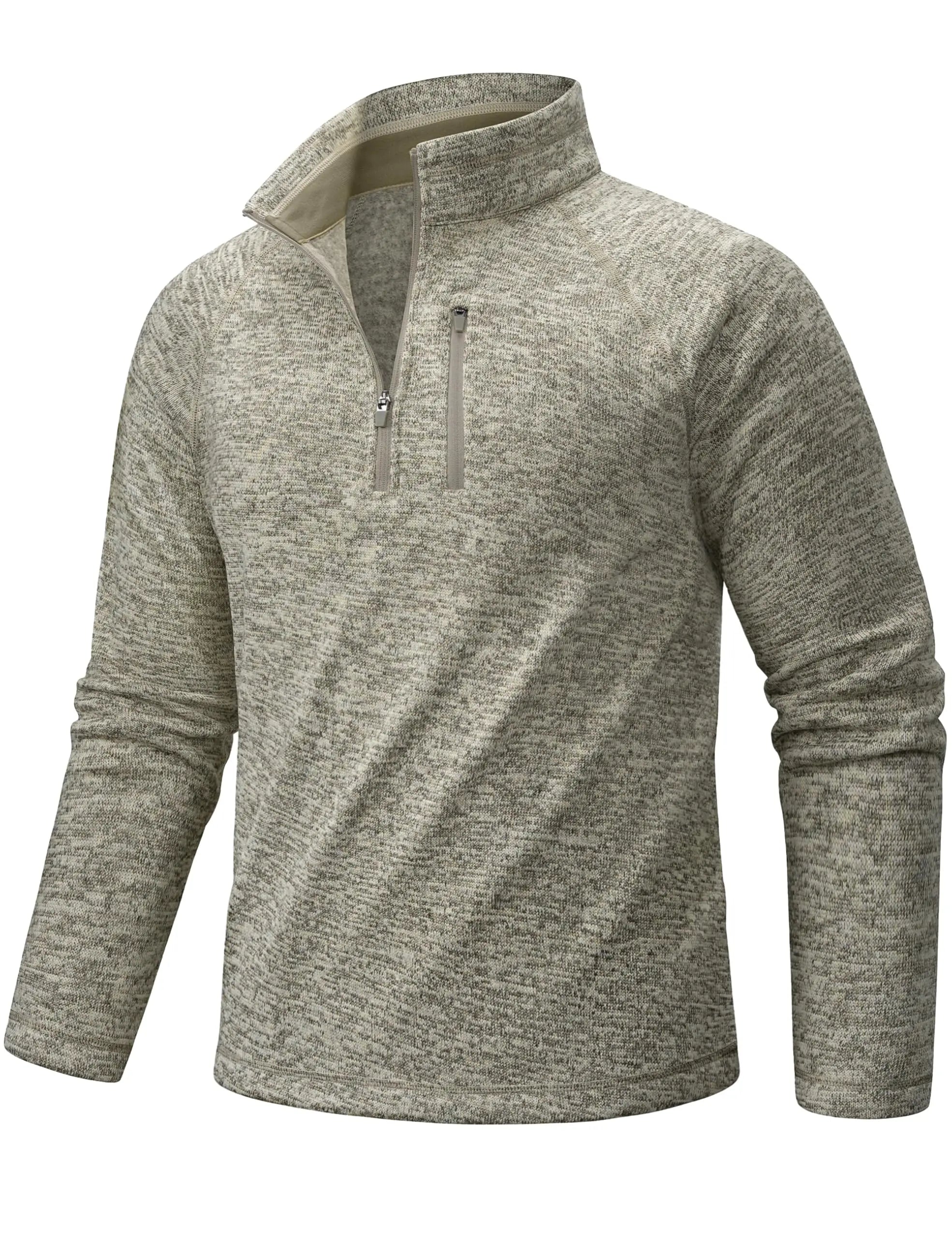 TACVASEN Jersey con cremallera de un cuarto para hombre, suéter térmico de lana de manga larga, sudadera de golf informal ligera con bolsillo con cremallera