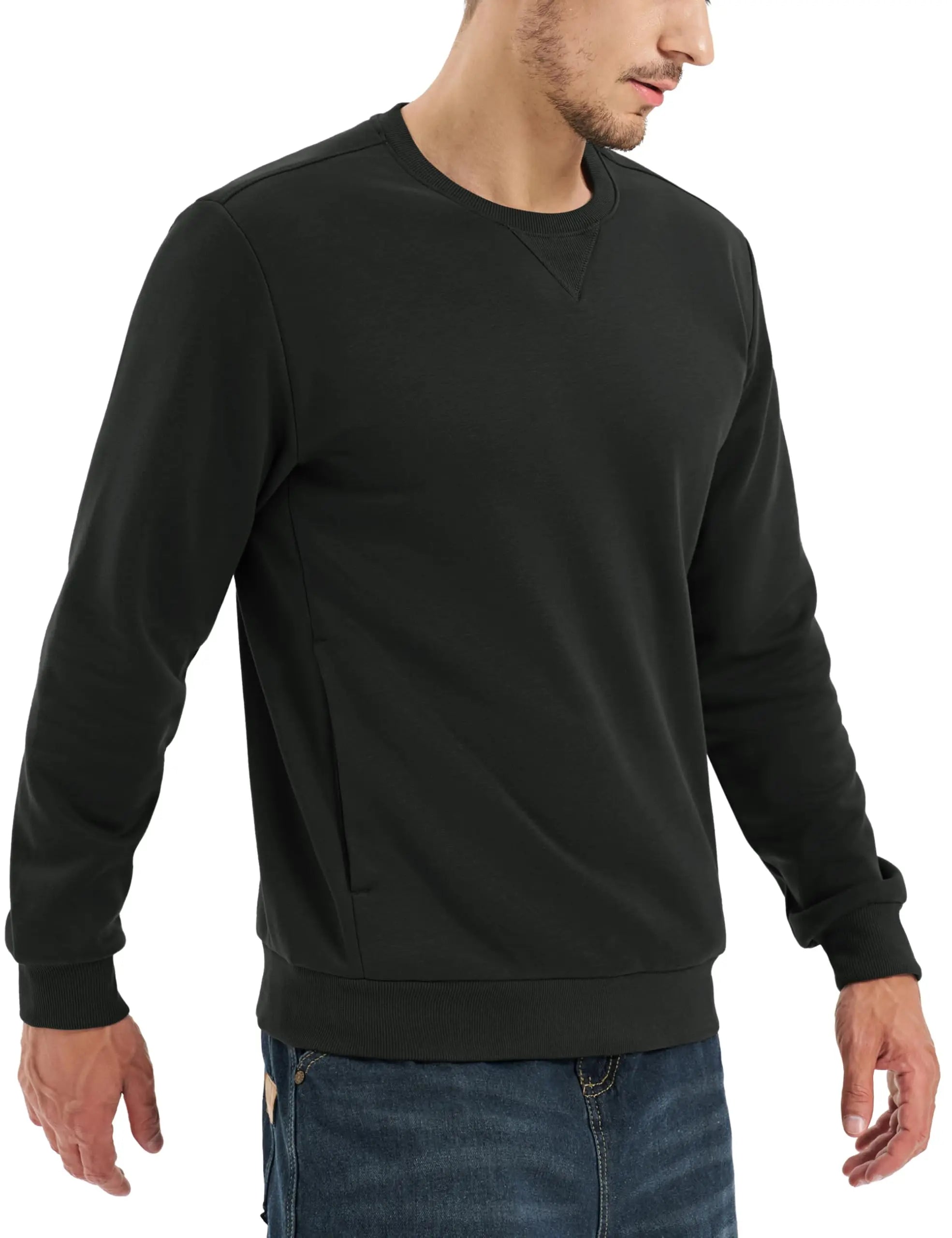 TACVASEN Sudadera de invierno de lana con cuello redondo para hombre, jersey informal cálido de peso medio de manga larga, sudadera deportiva con bolsillo, Tops básicos