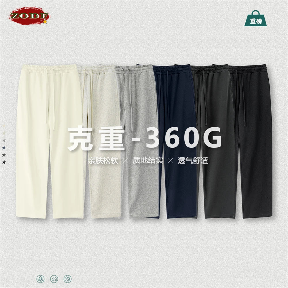 ZODF-Pantalones rectos sólidos para hombre, ropa de chándal holgada básica de rizo, 360gsm, HY0950, otoño