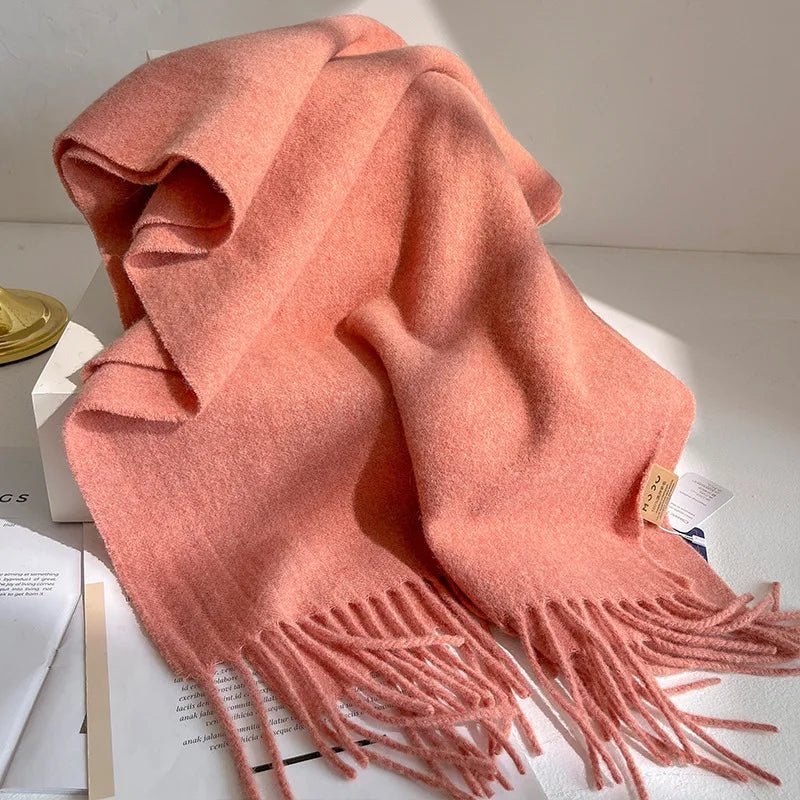 Bufanda de lana de 100% a la moda, bufanda suave de Color sólido para mujer, bufanda cálida y versátil para invierno, chal de punto grueso, bufandas simples con borlas - Edgartyh