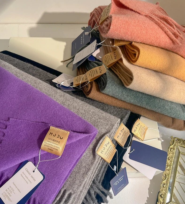 Bufanda de lana de 100% a la moda, bufanda suave de Color sólido para mujer, bufanda cálida y versátil para invierno, chal de punto grueso, bufandas simples con borlas - Edgartyh