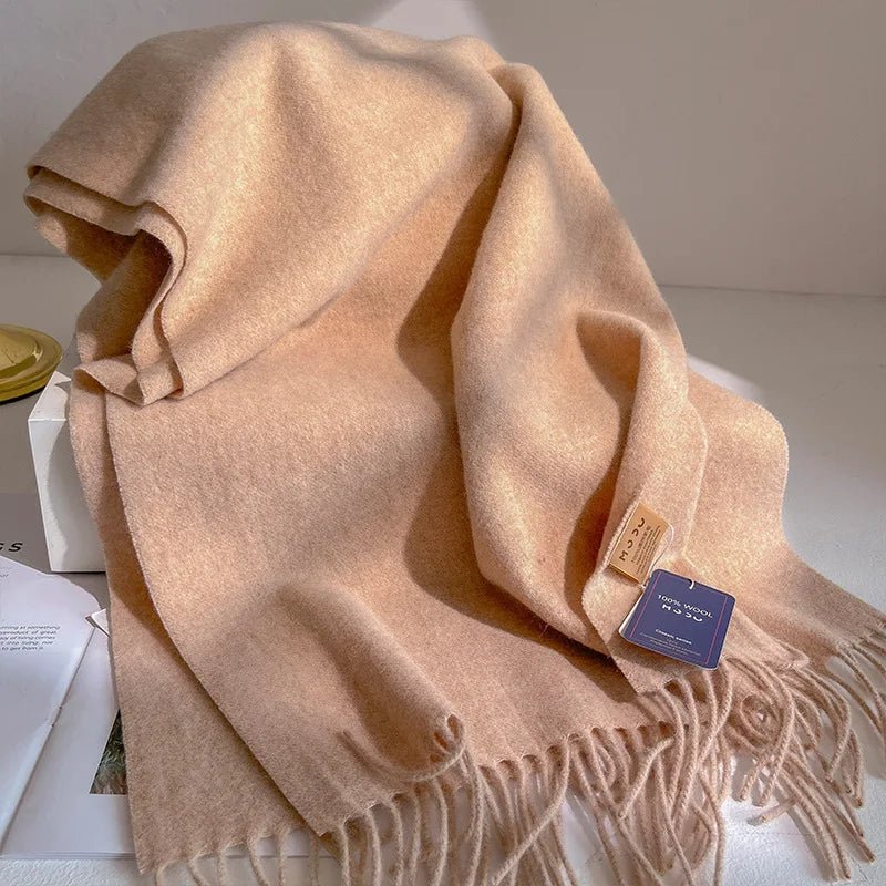 Bufanda de lana de 100% a la moda, bufanda suave de Color sólido para mujer, bufanda cálida y versátil para invierno, chal de punto grueso, bufandas simples con borlas - Edgartyh