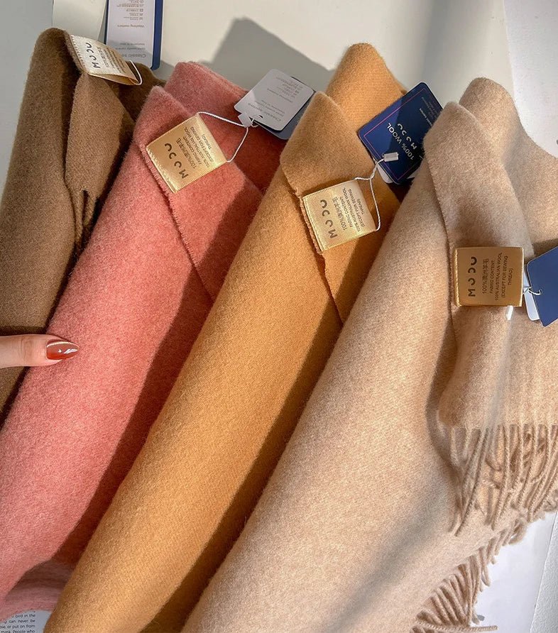 Bufanda de lana de 100% a la moda, bufanda suave de Color sólido para mujer, bufanda cálida y versátil para invierno, chal de punto grueso, bufandas simples con borlas - Edgartyh