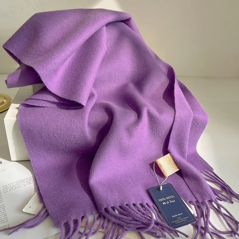Bufanda de lana de 100% a la moda, bufanda suave de Color sólido para mujer, bufanda cálida y versátil para invierno, chal de punto grueso, bufandas simples con borlas - Edgartyh
