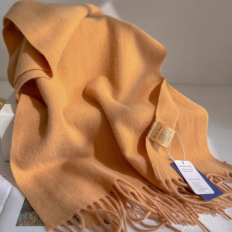Bufanda de lana de 100% a la moda, bufanda suave de Color sólido para mujer, bufanda cálida y versátil para invierno, chal de punto grueso, bufandas simples con borlas - Edgartyh