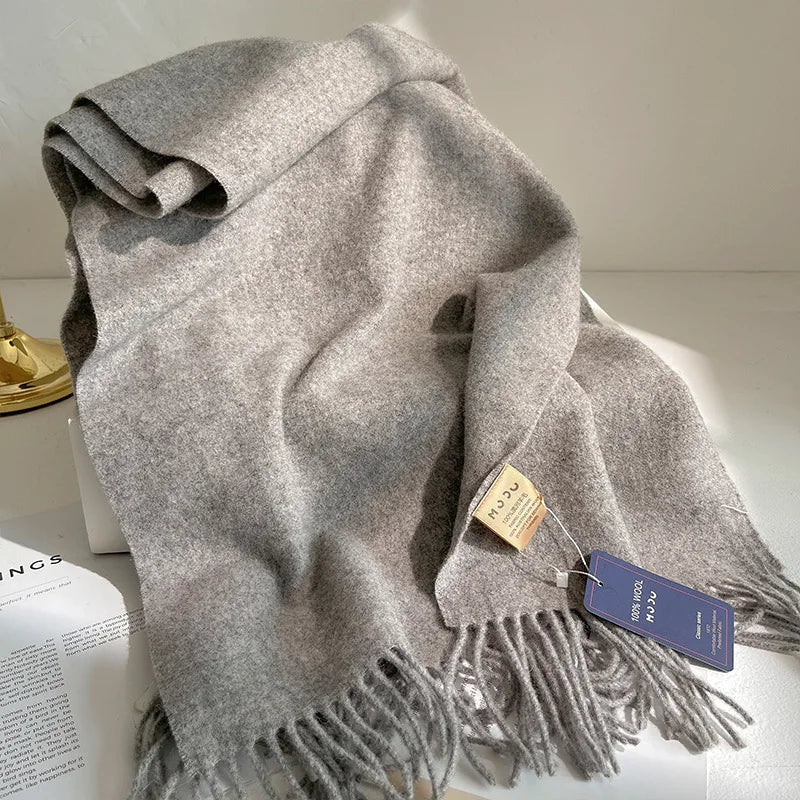 Bufanda de lana de 100% a la moda, bufanda suave de Color sólido para mujer, bufanda cálida y versátil para invierno, chal de punto grueso, bufandas simples con borlas - Edgartyh