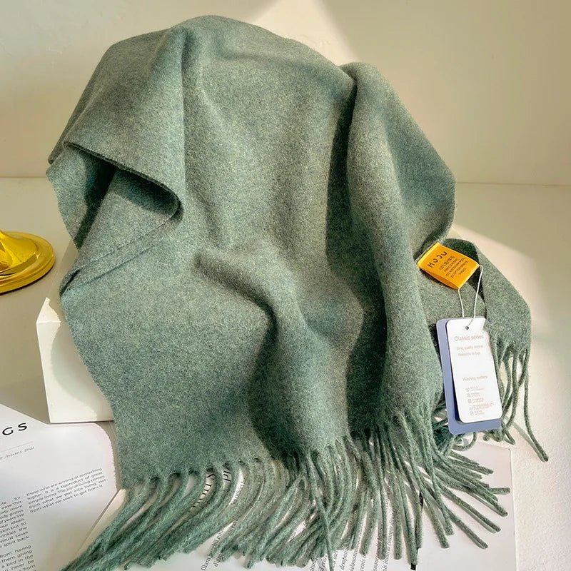 Bufanda de lana de 100% a la moda, bufanda suave de Color sólido para mujer, bufanda cálida y versátil para invierno, chal de punto grueso, bufandas simples con borlas - Edgartyh