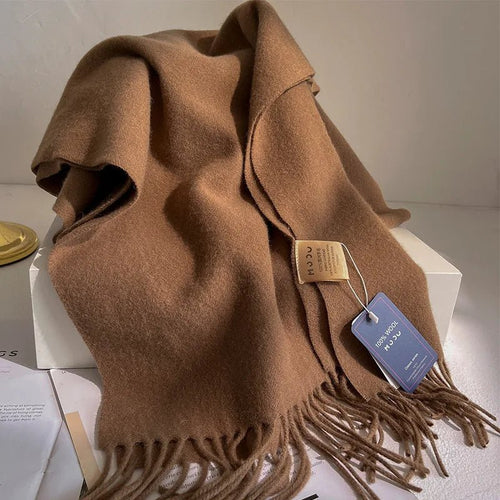 Bufanda de lana de 100% a la moda, bufanda suave de Color sólido para mujer, bufanda cálida y versátil para invierno, chal de punto grueso, bufandas simples con borlas - Edgartyh