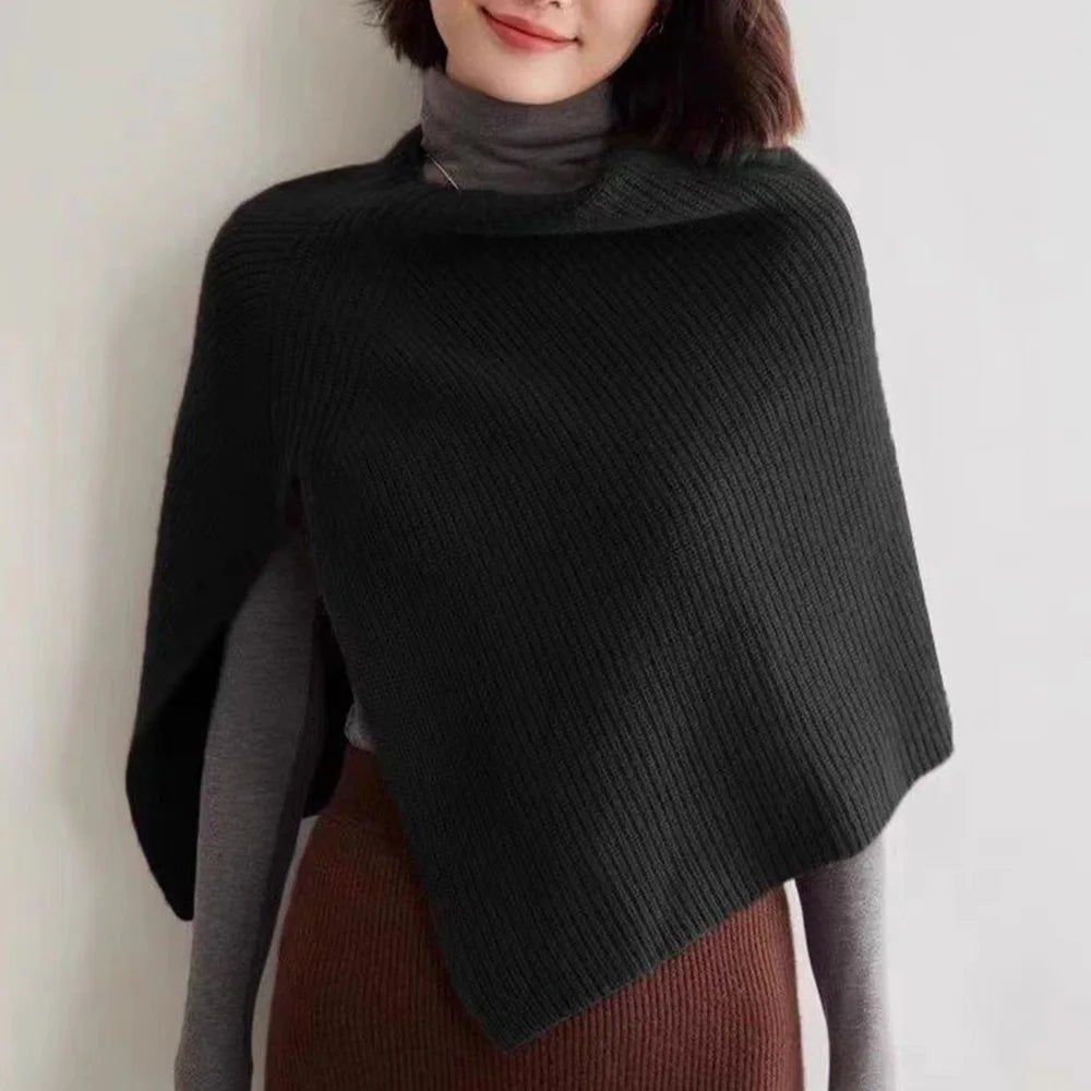 Bufanda de punto para otoño e invierno, chal con abertura cálida, capa de imitación de Cachemira para hombro, Poncho liso y suave para mujer - Edgartyh