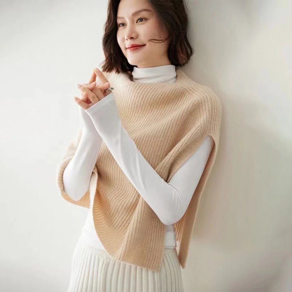 Bufanda de punto para otoño e invierno, chal con abertura cálida, capa de imitación de Cachemira para hombro, Poncho liso y suave para mujer - Edgartyh
