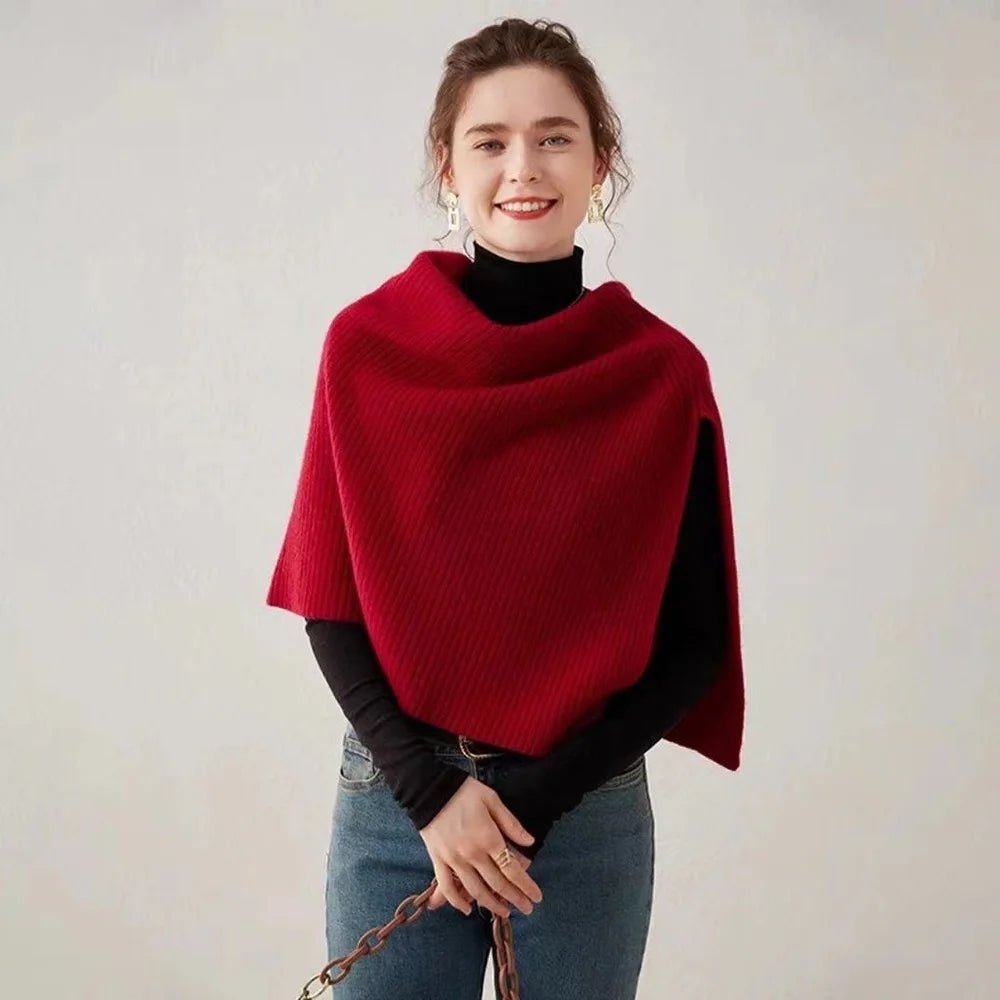 Bufanda de punto para otoño e invierno, chal con abertura cálida, capa de imitación de Cachemira para hombro, Poncho liso y suave para mujer - Edgartyh