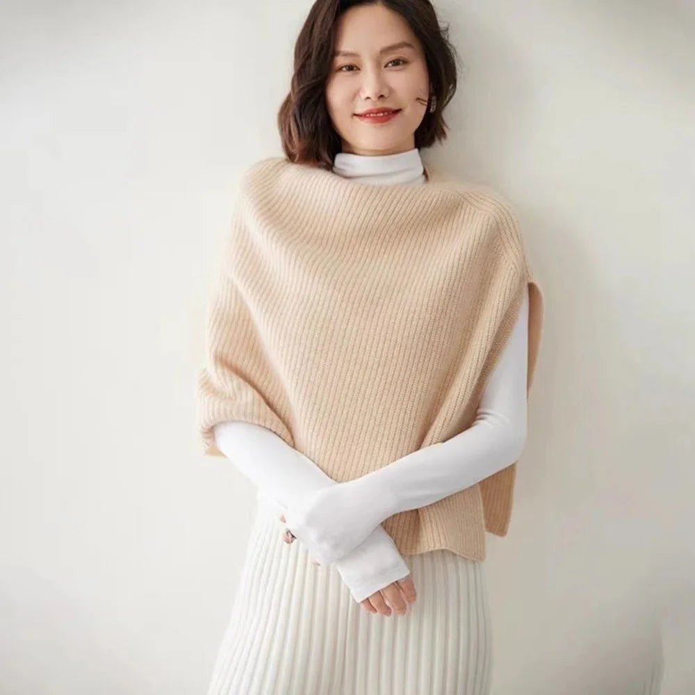 Bufanda de punto para otoño e invierno, chal con abertura cálida, capa de imitación de Cachemira para hombro, Poncho liso y suave para mujer - Edgartyh