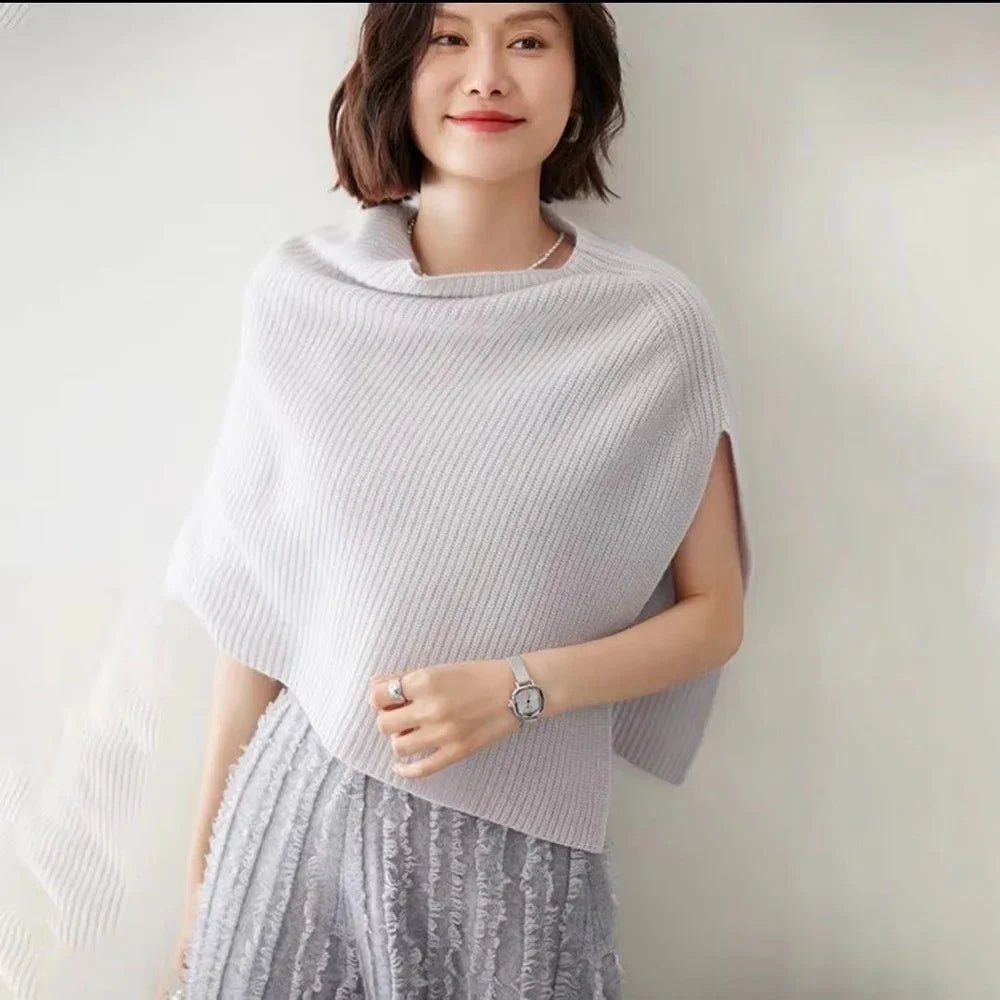 Bufanda de punto para otoño e invierno, chal con abertura cálida, capa de imitación de Cachemira para hombro, Poncho liso y suave para mujer - Edgartyh