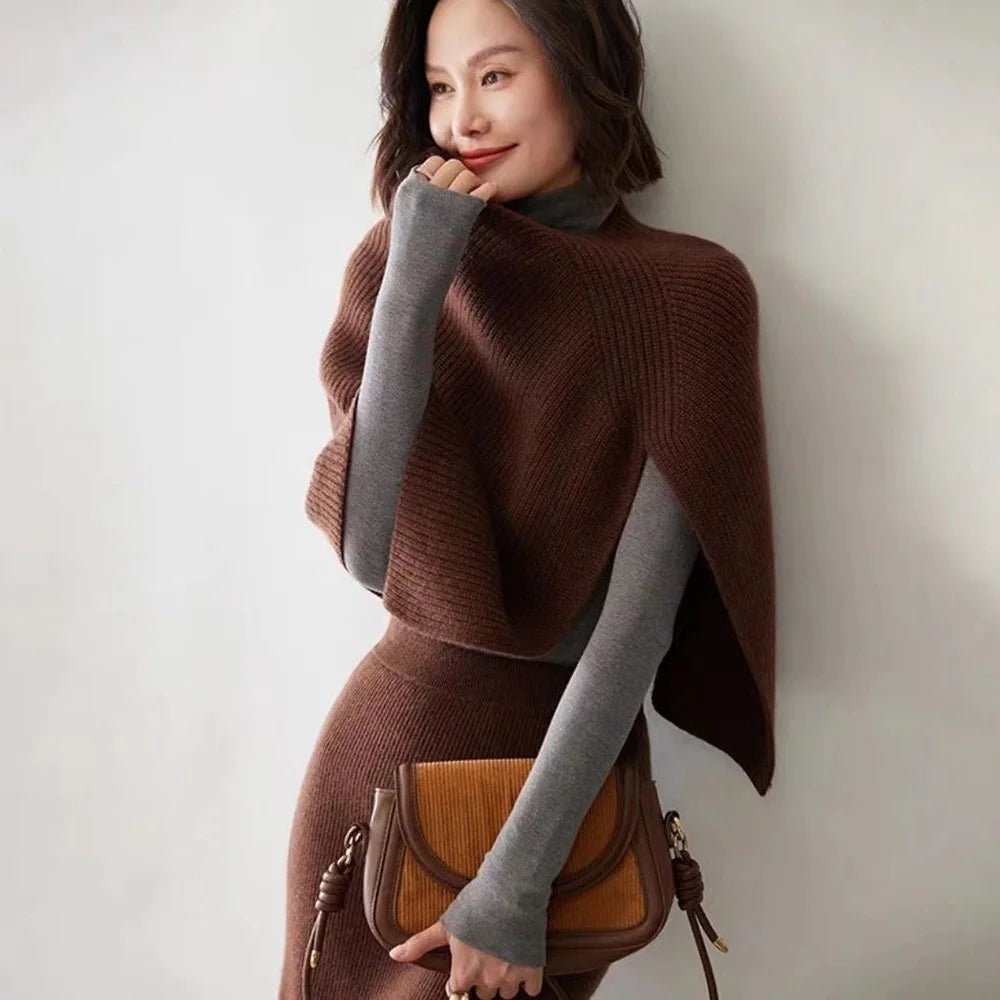 Bufanda de punto para otoño e invierno, chal con abertura cálida, capa de imitación de Cachemira para hombro, Poncho liso y suave para mujer - Edgartyh