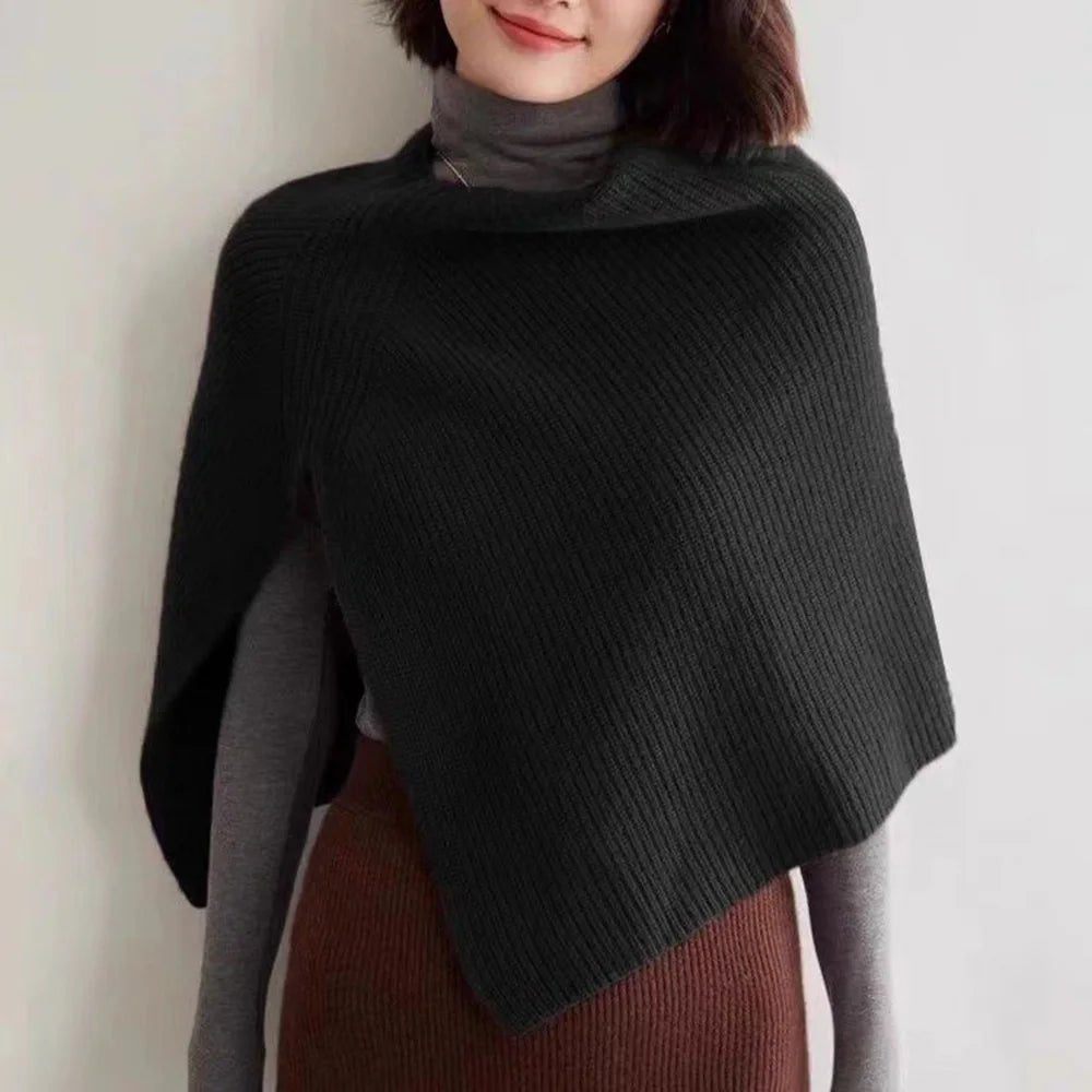 Bufanda de punto para otoño e invierno, chal con abertura cálida, capa de imitación de Cachemira para hombro, Poncho liso y suave para mujer - Edgartyh