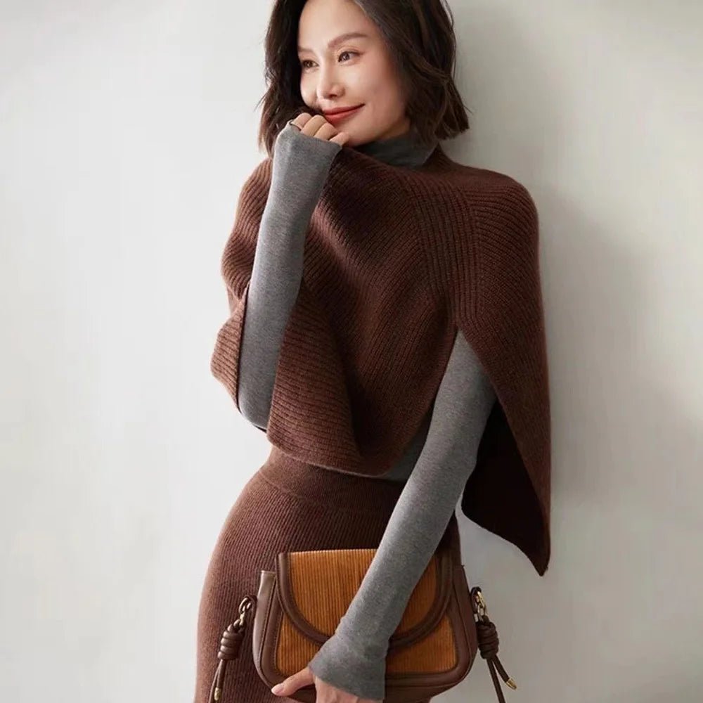 Bufanda de punto para otoño e invierno, chal con abertura cálida, capa de imitación de Cachemira para hombro, Poncho liso y suave para mujer - Edgartyh
