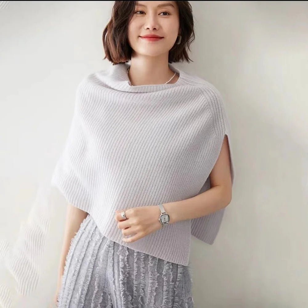 Bufanda de punto para otoño e invierno, chal con abertura cálida, capa de imitación de Cachemira para hombro, Poncho liso y suave para mujer - Edgartyh