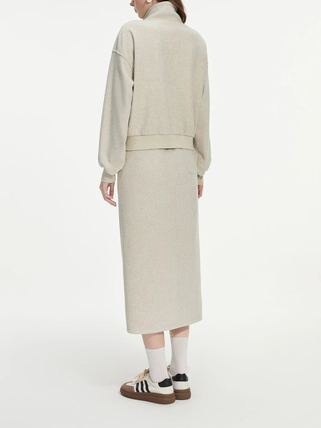 FSLE - Conjunto de sudadera gris gruesa para mujer, ropa de calle con cintura elástica, Falda larga de línea A, + 24FS14492 24FS14491, Invierno - Edgartyh