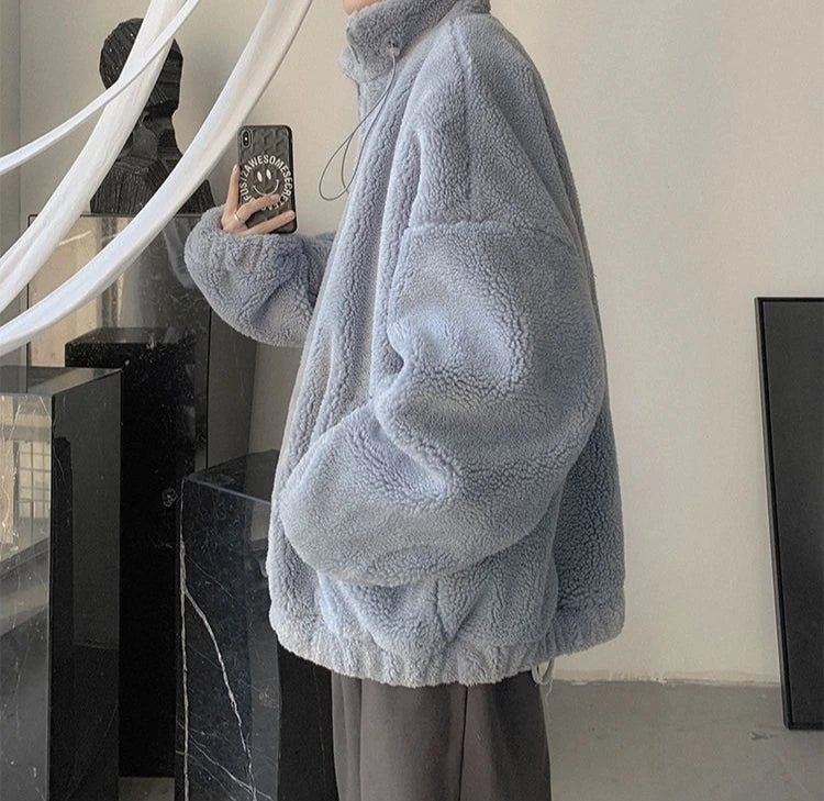 Nueva llegada de invierno 2025 para hombre, chaqueta cálida de lana de cordero, sudadera peluda gruesa, abrigo informal de moda de gran tamaño para uso diario - Edgartyh