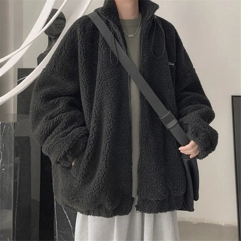 Nueva llegada de invierno 2025 para hombre, chaqueta cálida de lana de cordero, sudadera peluda gruesa, abrigo informal de moda de gran tamaño para uso diario - Edgartyh