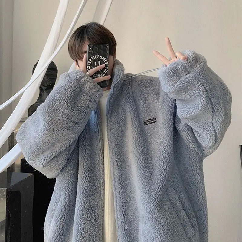 Nueva llegada de invierno 2025 para hombre, chaqueta cálida de lana de cordero, sudadera peluda gruesa, abrigo informal de moda de gran tamaño para uso diario - Edgartyh