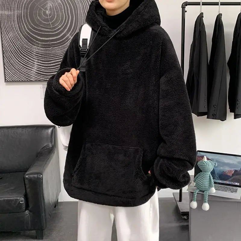 Nueva llegada de invierno 2025 para hombre, chaqueta cálida de lana de cordero, sudadera peluda gruesa, abrigo informal de moda de gran tamaño para uso diario - Edgartyh
