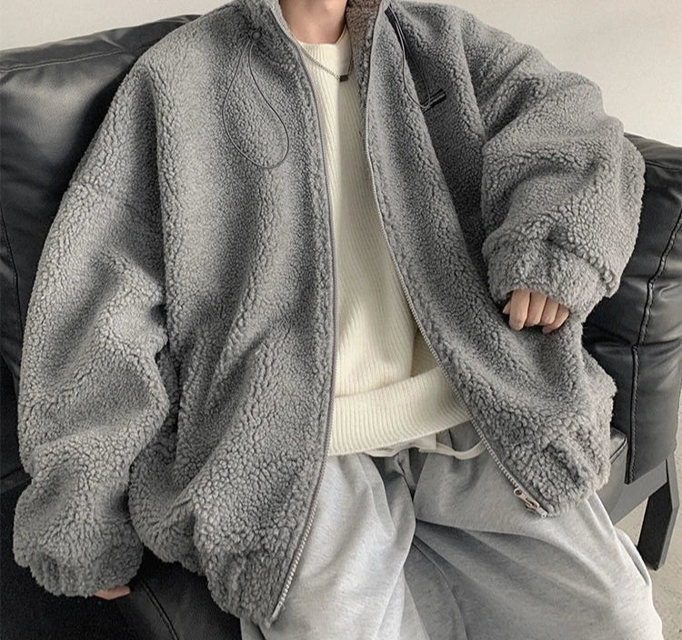 Nueva llegada de invierno 2025 para hombre, chaqueta cálida de lana de cordero, sudadera peluda gruesa, abrigo informal de moda de gran tamaño para uso diario - Edgartyh