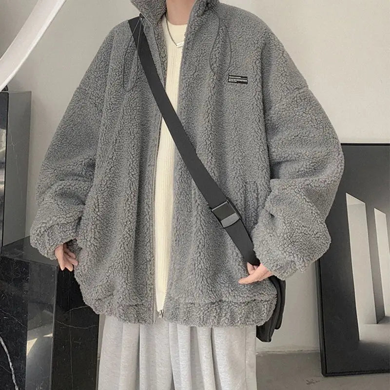 Nueva llegada de invierno 2025 para hombre, chaqueta cálida de lana de cordero, sudadera peluda gruesa, abrigo informal de moda de gran tamaño para uso diario - Edgartyh