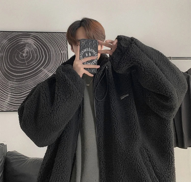 Nueva llegada de invierno 2025 para hombre, chaqueta cálida de lana de cordero, sudadera peluda gruesa, abrigo informal de moda de gran tamaño para uso diario - Edgartyh