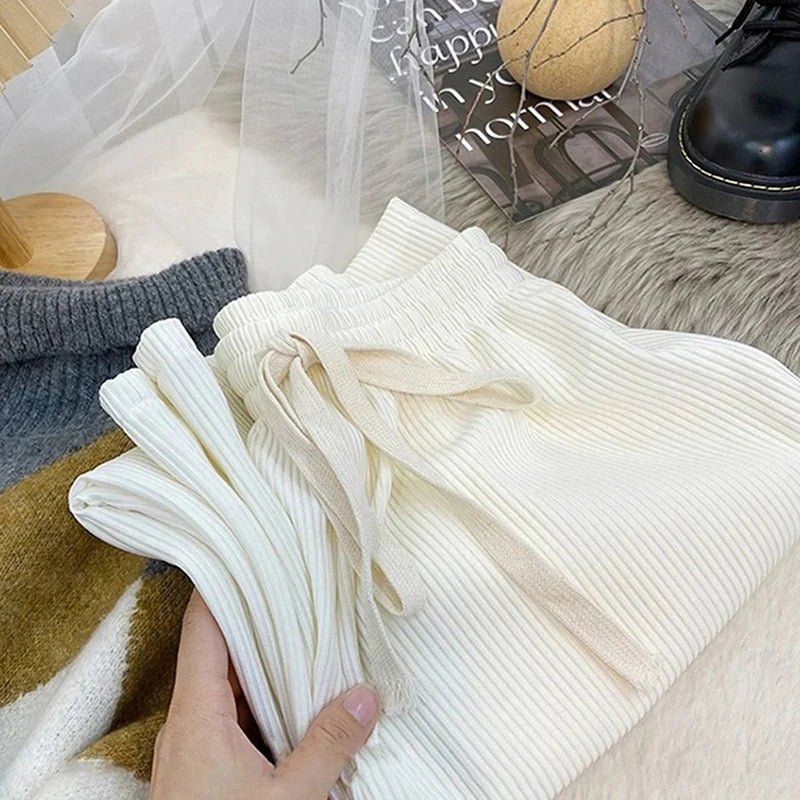 Pantalones largos de punto con cordón para mujer, pantalón de pierna ancha, cintura alta elástica, 6 colores, 1 piezas - Edgartyh