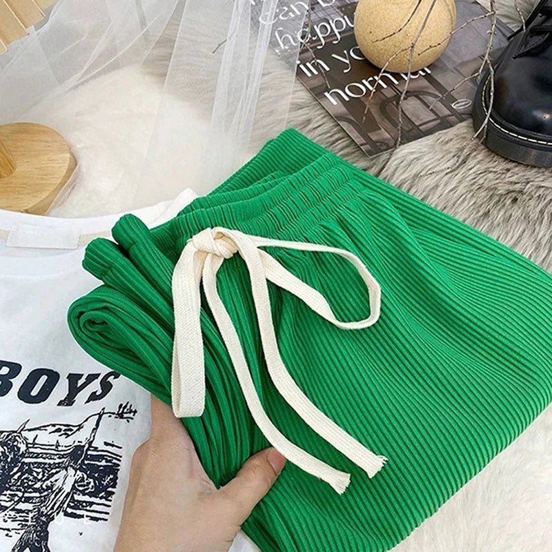 Pantalones largos de punto con cordón para mujer, pantalón de pierna ancha, cintura alta elástica, 6 colores, 1 piezas - Edgartyh