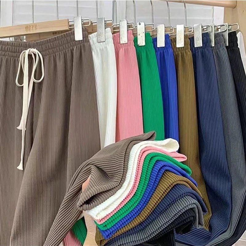 Pantalones largos de punto con cordón para mujer, pantalón de pierna ancha, cintura alta elástica, 6 colores, 1 piezas - Edgartyh