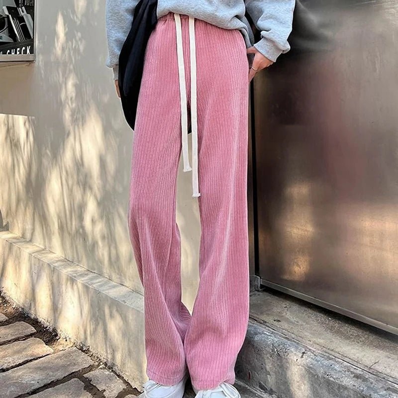 Pantalones largos de punto con cordón para mujer, pantalón de pierna ancha, cintura alta elástica, 6 colores, 1 piezas - Edgartyh