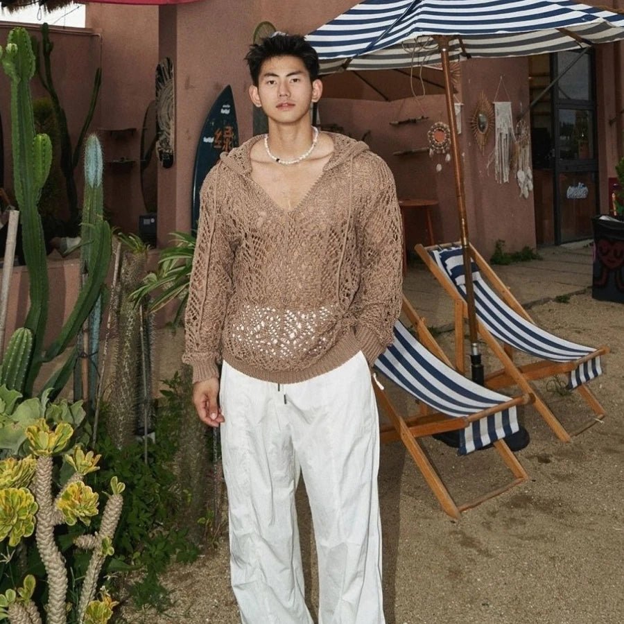 Suéter de punto calado para hombre, Sudadera con capucha Sexy, ropa de calle, Tops de manga larga, abrigo para primavera y otoño, ropa para hombre, nueva moda - Edgartyh