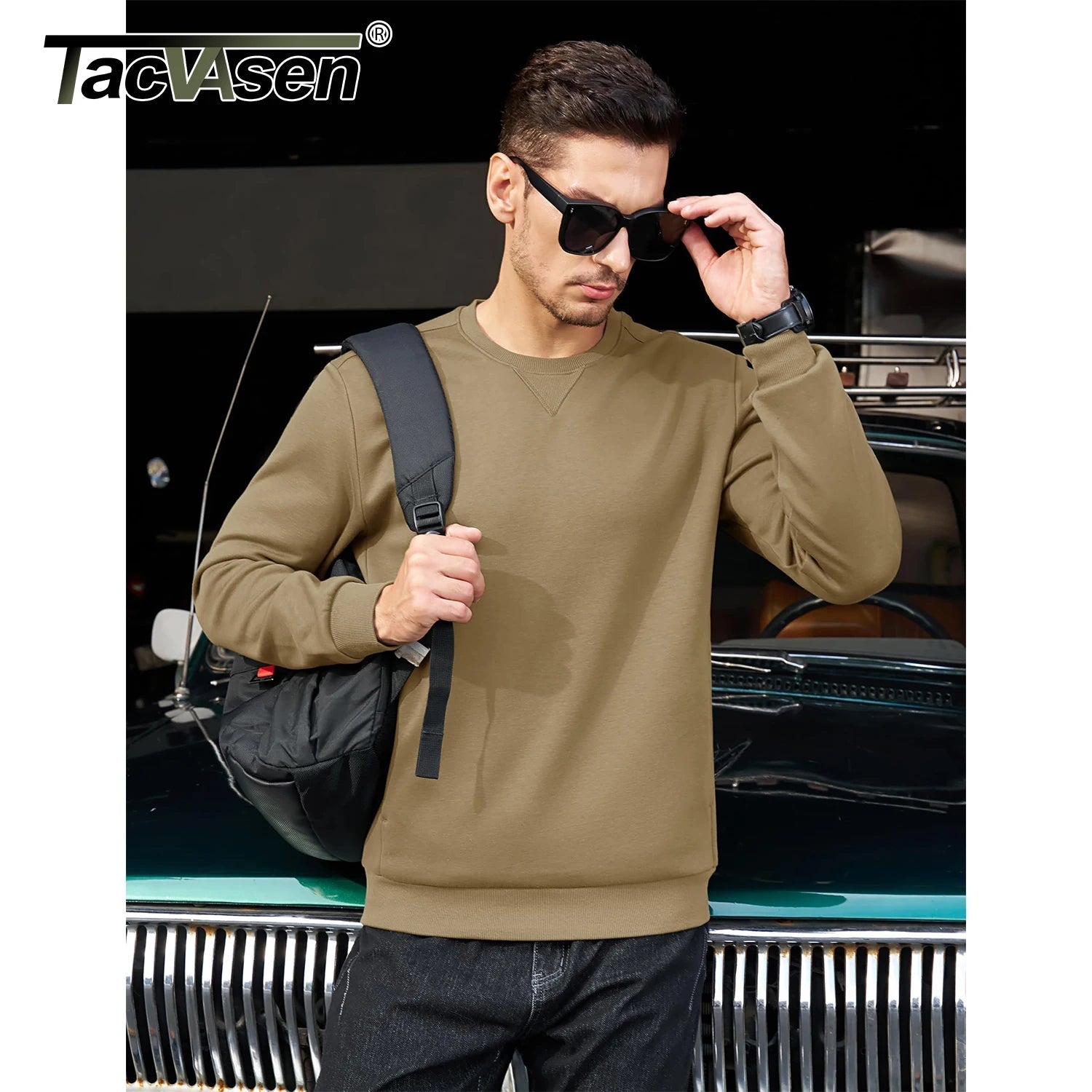TACVASEN Sudadera de invierno de lana con cuello redondo para hombre, jersey informal cálido de peso medio de manga larga, sudadera deportiva con bolsillo, Tops básicos - Edgartyh