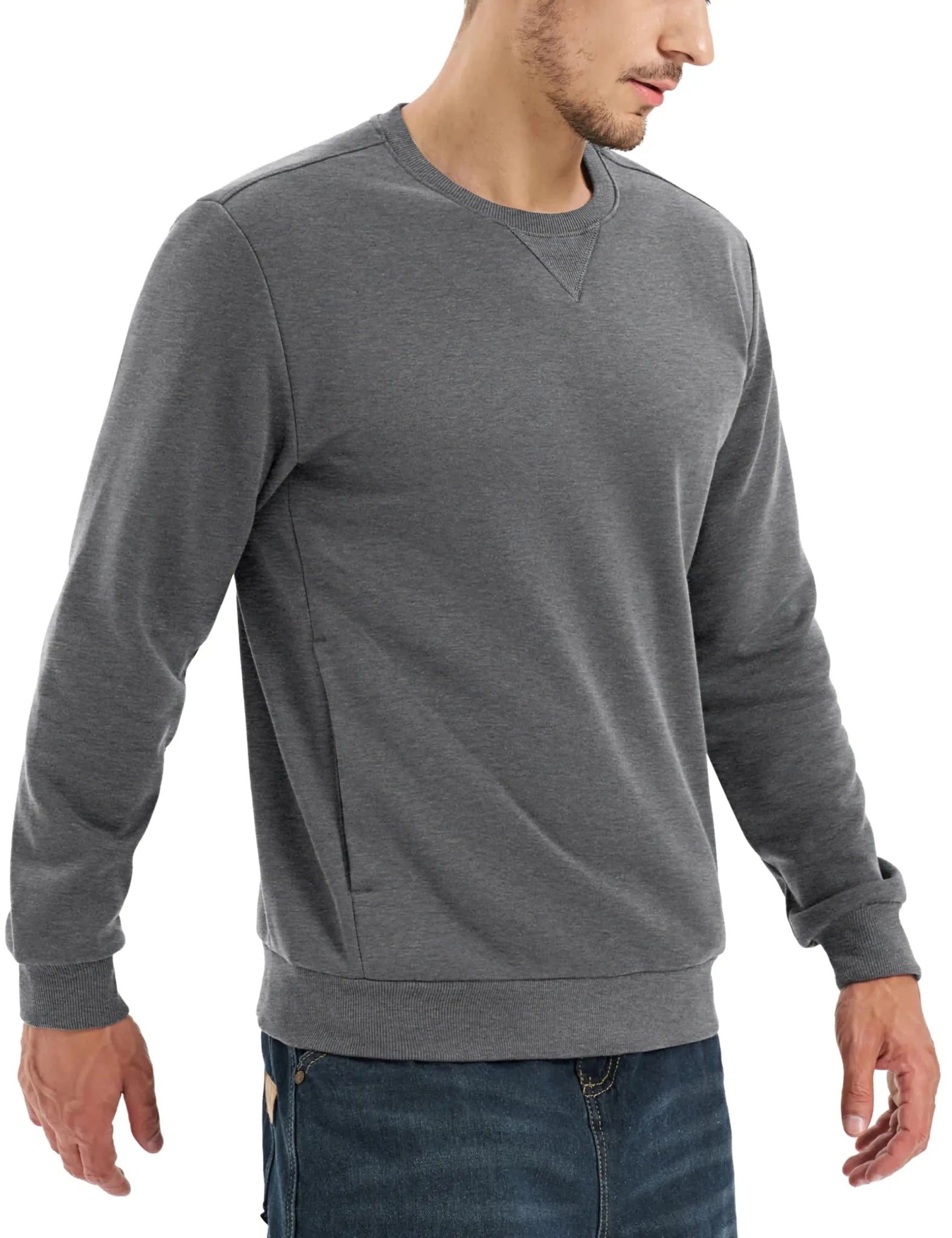 TACVASEN Sudadera de invierno de lana con cuello redondo para hombre, jersey informal cálido de peso medio de manga larga, sudadera deportiva con bolsillo, Tops básicos - Edgartyh