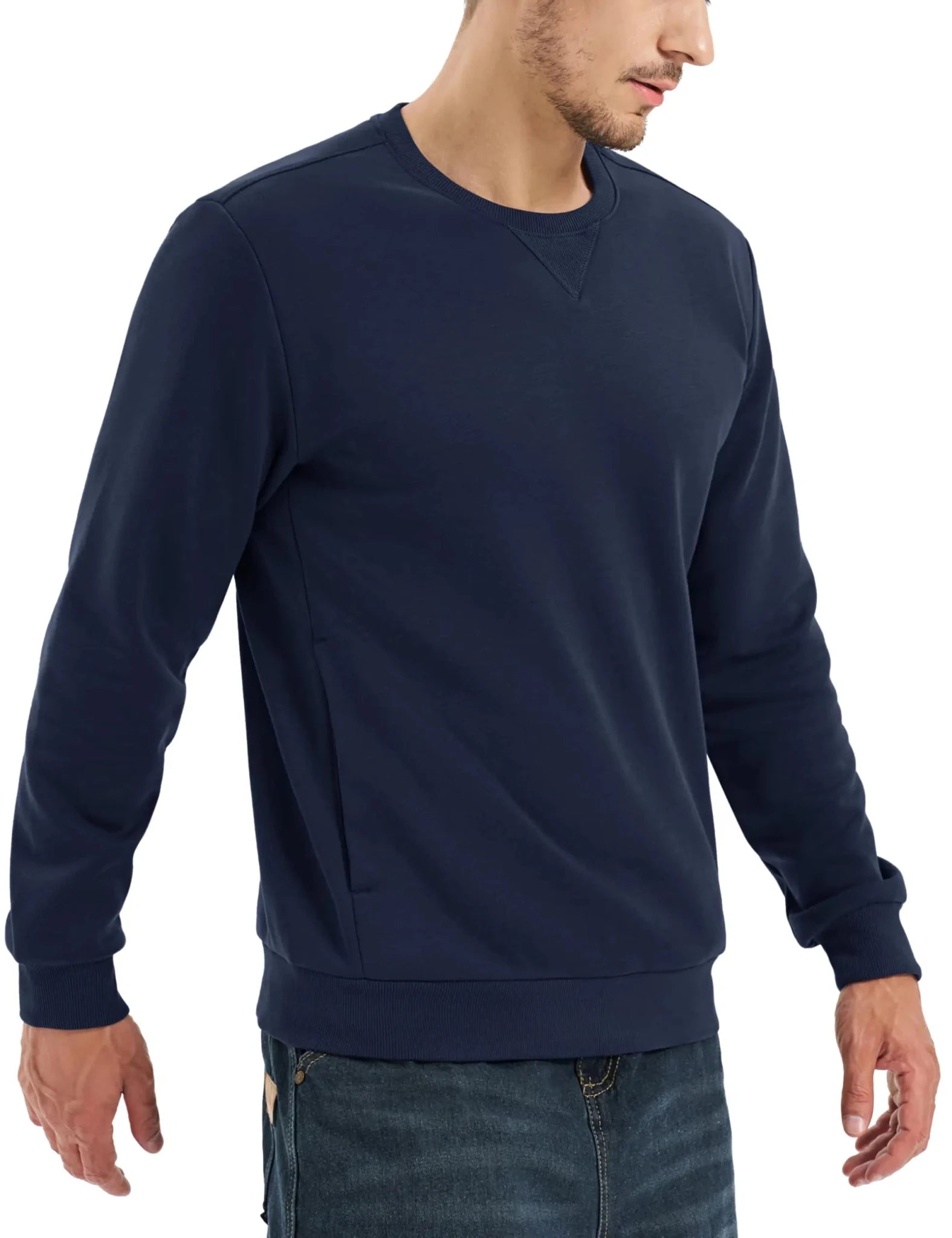 TACVASEN Sudadera de invierno de lana con cuello redondo para hombre, jersey informal cálido de peso medio de manga larga, sudadera deportiva con bolsillo, Tops básicos - Edgartyh