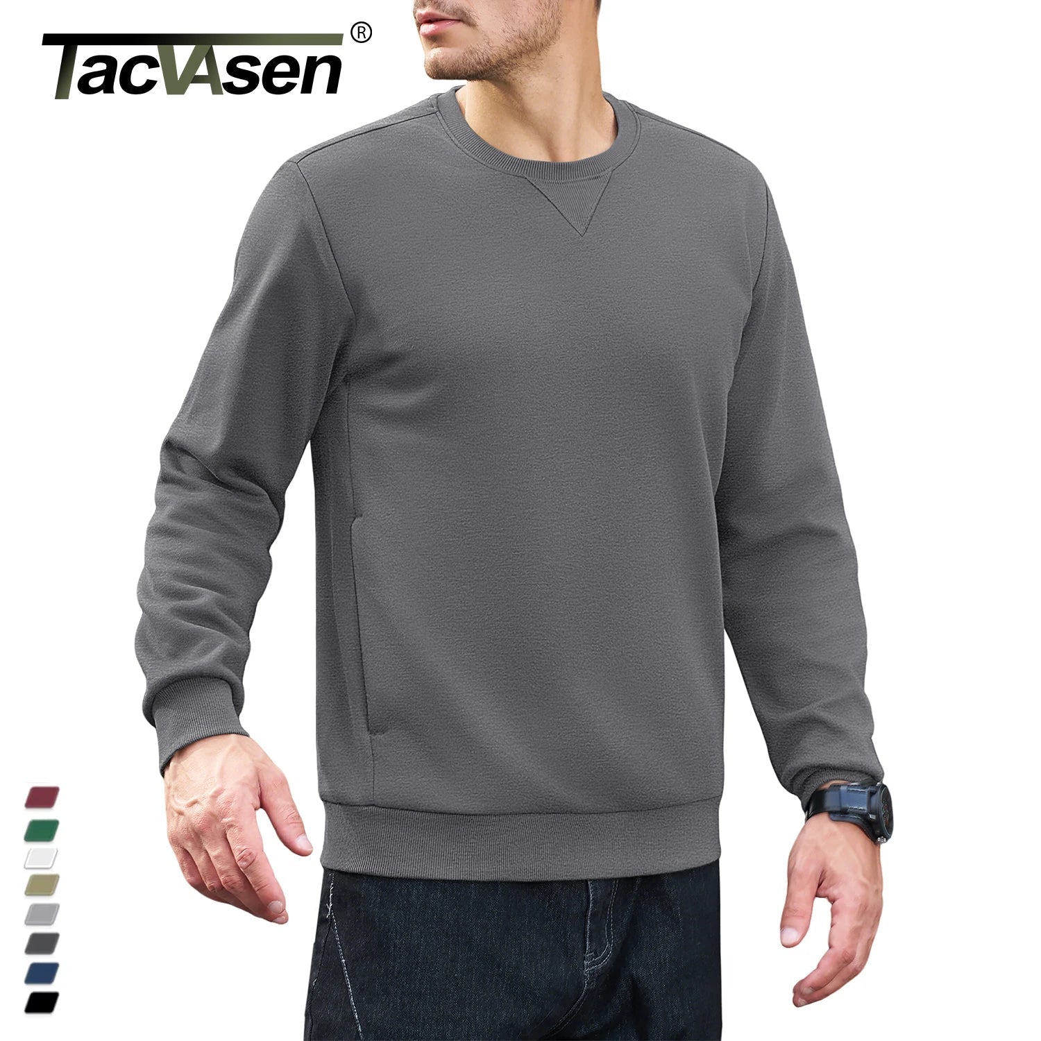 TACVASEN Sudadera de invierno de lana con cuello redondo para hombre, jersey informal cálido de peso medio de manga larga, sudadera deportiva con bolsillo, Tops básicos - Edgartyh