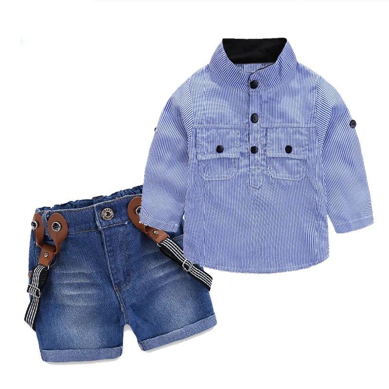 Venta caliente, conjunto de ropa para niños pequeños para niño, traje informal con tirantes, camisa + Pantalones cortos, ropa para niños, conjunto de traje para niños al por menor 1 - 6T - Edgartyh